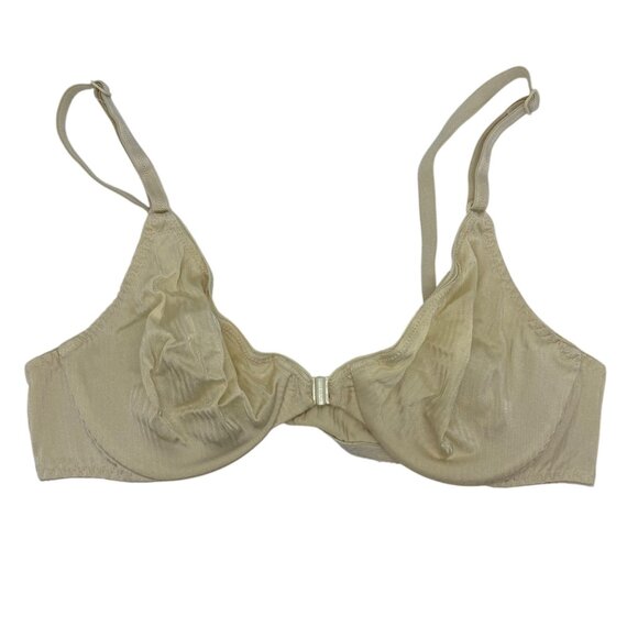 Vintage Warners Body Slicks Beige Nylon & Lycra Bra 34B Underwire Front Close - Picture 1 of 5